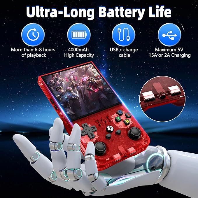 R36MAX Retro Handheld Game Console, 4.0 Inch IPS Screen, 64GB Memory, Portable Arcade Video Gaming Console Gift for Adults, Maple Leaf red