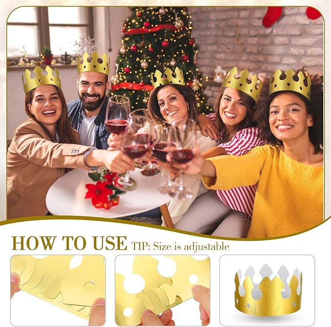 Crtiin 200 Pcs Gold Paper Crowns Bulk King Crown Princess Hats for Birthday Celebration Party Supplies