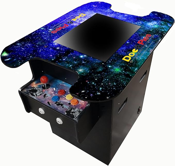 Doc and Pies Arcade Factory Full Size Professional Cocktail Arcade Machine | 60 Classic Games | Original, Classic Design | 2-Player | Full Size LCD Screen, Buttons and Joystick