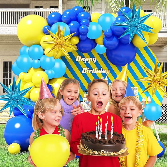117 Pcs Yellow Blue White Balloon Arch Kit, for Cartoon Banana Theme Birthday Party Decorations Boys and Girls Gatherings Party Supplies