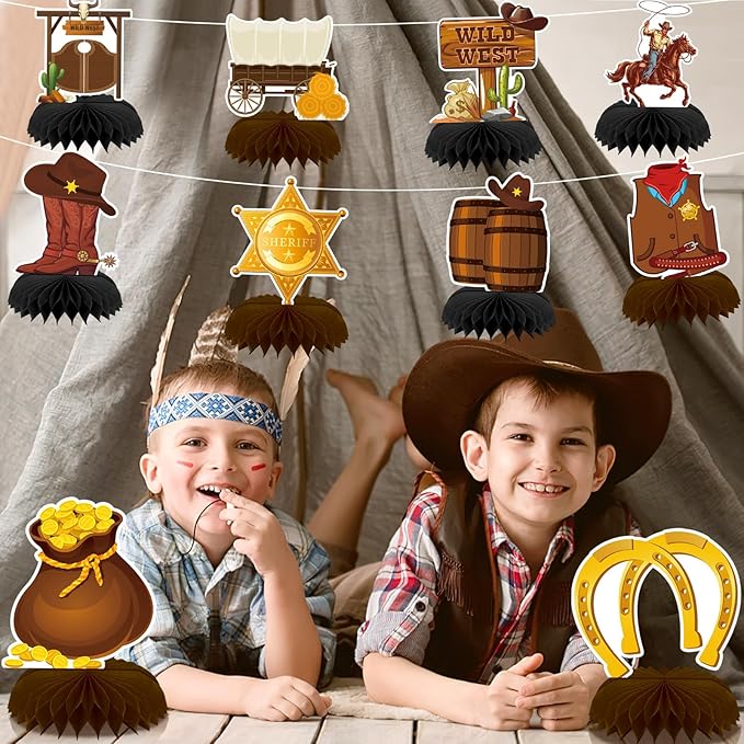 10 Pcs Cowboy Party Decorations, Wild West Cowboy Honeycomb Centerpieces for Tables Cowboy Party Decorations Western Themed Party Decorations Cowboy Birthday Party Decorations