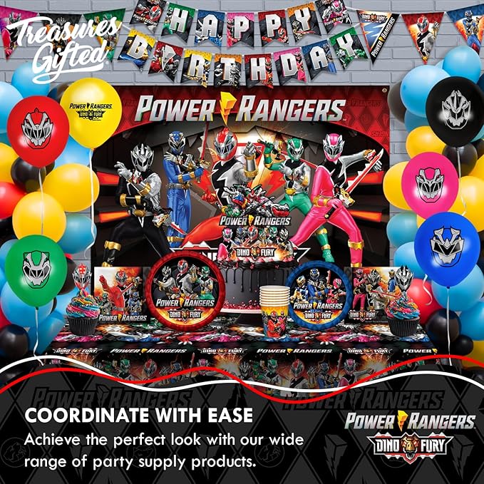 Treasures Gifted Power Rangers Backdrop - 4.3ft x 6ft Fabric Backdrop for Birthday Parties - Officially Licensed Party Supplies