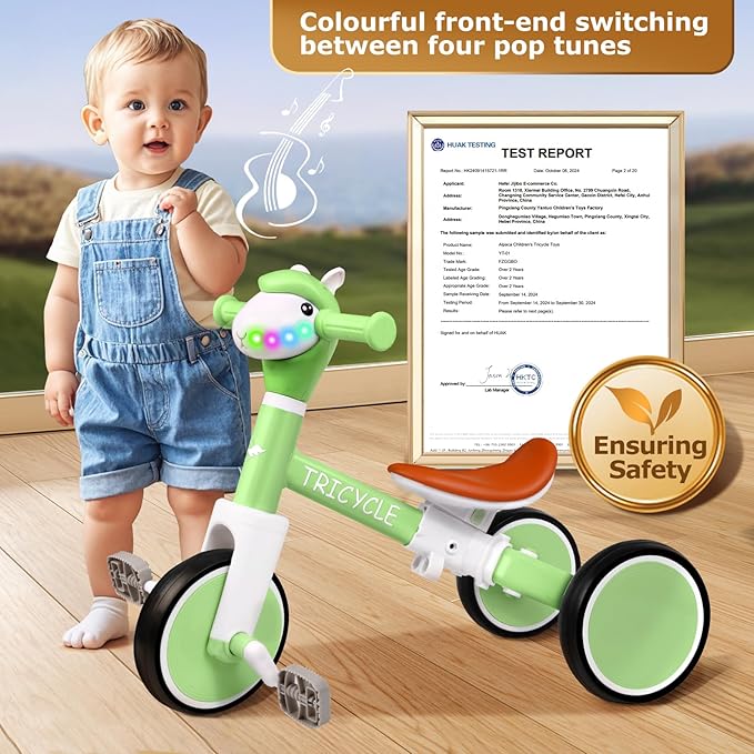 Toddler Balance Bike for Boys Girls, Tricycle for Toddlers 1-5 Year Olds, Toddler Tricycle with Light & Music Front, Kids Bicycle with Removable Pedal, Birthday Gifts for 1 2 3 4 5 Year (Green)