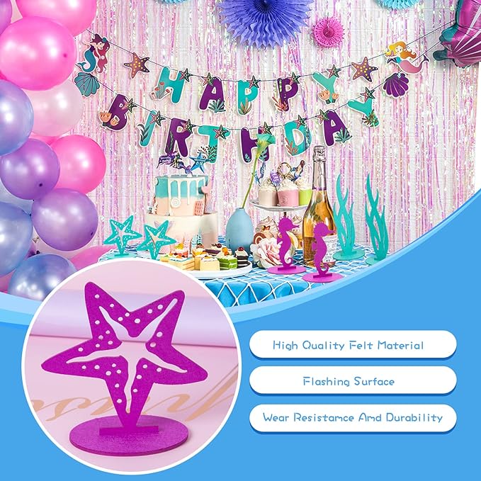 SUNBEAUTY 20Pcs Mermaid Party Decoration DIY Felt Under The Sea Table Centerpiece Ocean Theme Seahorse Starfish Seaweed Birthday Baby Shower Little Mermaid Girl Birthday Party Supplies