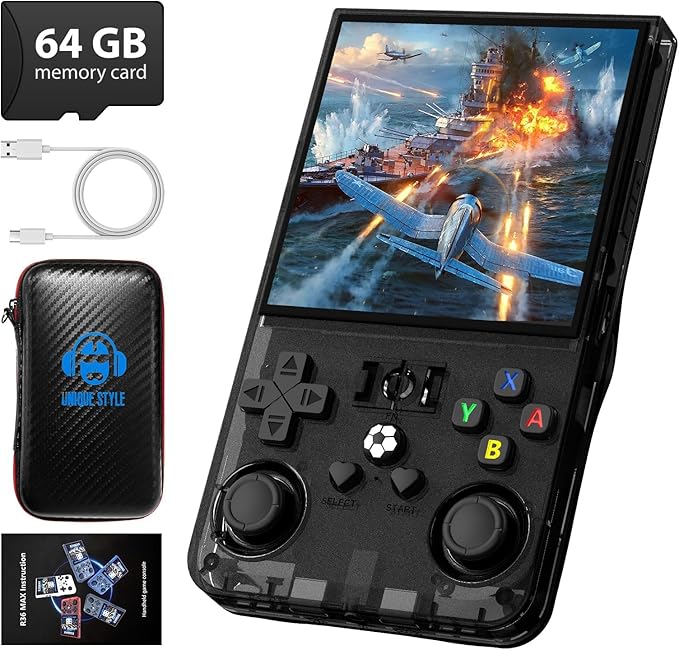 R36MAX Retro Handheld Game Console, 4.0 Inch 720x720 IPS Screen, 64GB Built-in 18,000+ Classic Game, Portable Hand Held Open Source Linux System, 4000mAh Battery Retro Gaming Console(Black 64GB)
