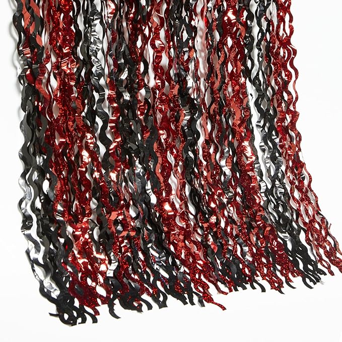 4 Pack Sparkle Red and Black Fringe Curtain - 3.3x6.6 Feet Tinsel Streamer for Birthday Decorations | Halloween Decorations | Casino Theme Party Decorations | Red Carpet