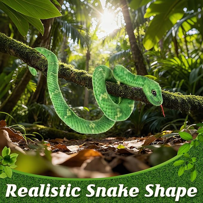 27in Snake Plush, Stuffed Snake Animal, Small Toy Snakes for Kids, Giant Stuffed Animals, Lifelike Plush Snake for Birthday Present Party Prank Prop (Green)