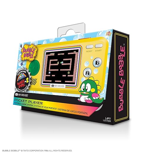 My Arcade Pocket Player Handheld Game Console: 3 Built in Games, Bubble Bobble 1 & 2, Rainbow Islands, Collectible, Full Color Display, Speaker, Volume Controls, Headphone Jack, Battery or Micro USB