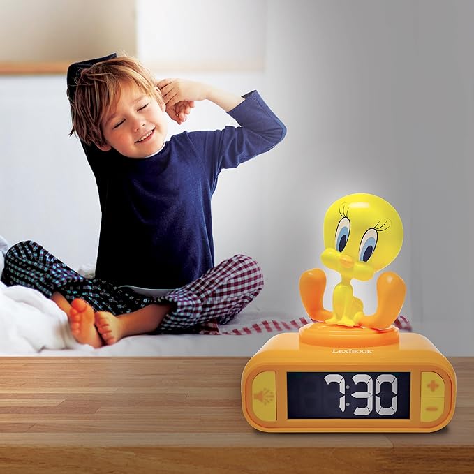 LEXiBOOK, Tweety, Tweety Night Light Alarm Clock, Sounds and Melodies, Backlit LCD Screen, Illuminated, Snooze, Yellow, RL800TW