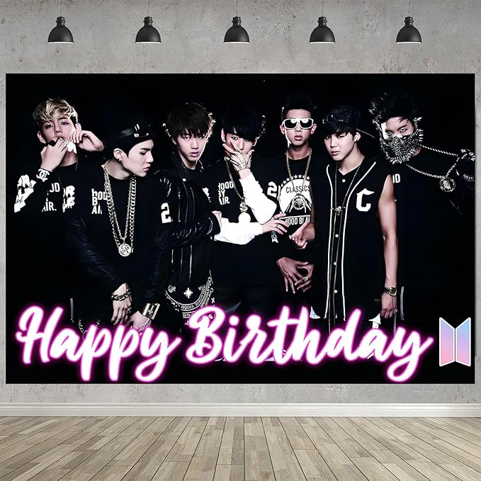 Bangtan Boys Birthday Party Decoration,Boy Band Party Photo Background 5 x 3 FT and 18 Pcs Balloon,Merch Party Backdrop Supplies