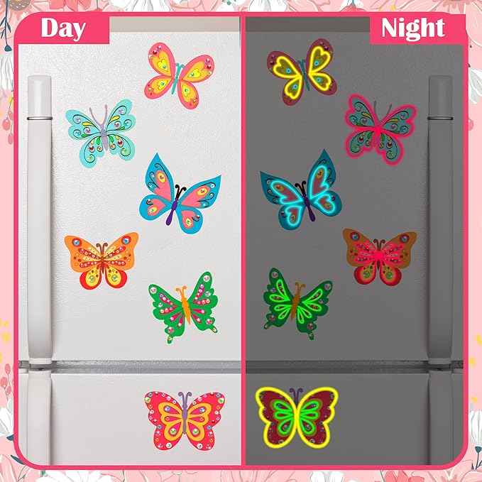 24 Pack Butterfly Party Favors - Non-Toxic Wooden DIY Butterflies Paint Craft - with Magnet Luminous Pen Diamond Sticker - Butterfly Birthday Party Supplies Goodie Bag Gift Prize for Kids Girl Toddler