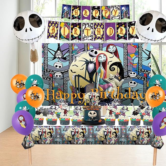 Birthday Party Decorations, Magical Wizard Pirate Halloween Horror Night Themed Party Supplies - Happy Birthday Banner, Balloons, Backdrop, Tablecloth, Cake Inserts Set-Gold