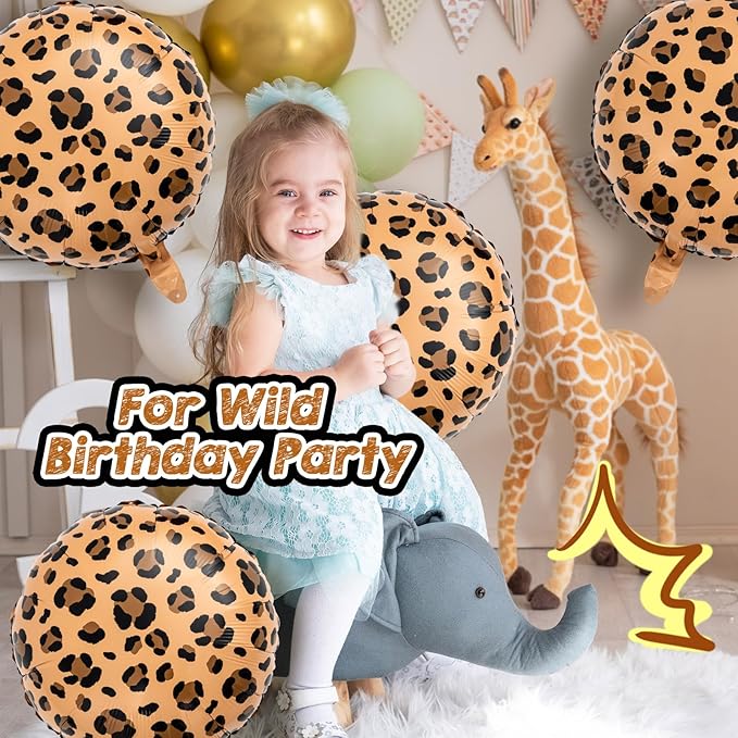 BBTO 6 Pcs 18 Inch Neon Rainbow Leopard Birthday Foil Balloons Color Cheetah Balloons Cheetah Birthday Decorations Neon Rainbow Leopard Decorations Supplies for Party (Golden Brown)