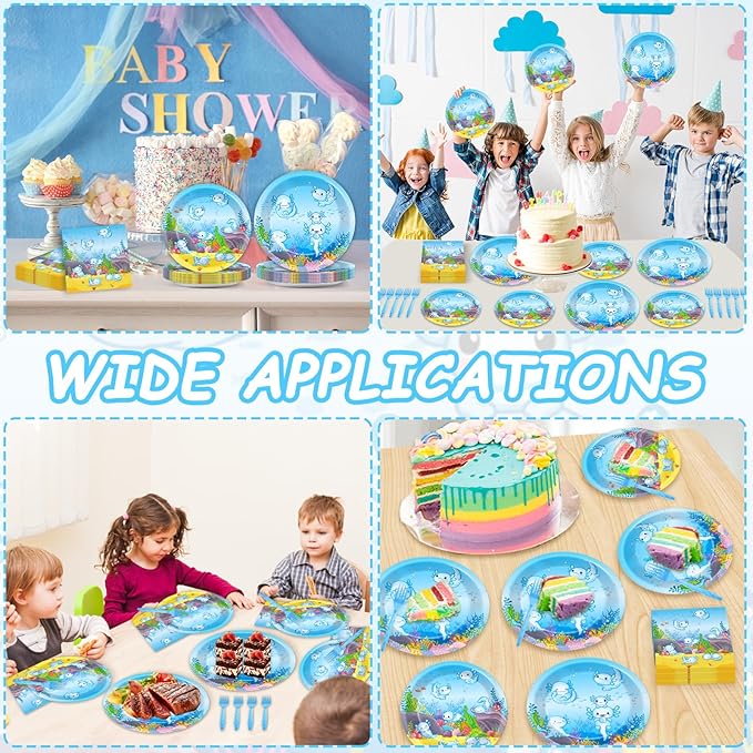 chiazllta 96pcs Blue Axolotl Plates and Napkins Party Supplies Reptile Animals Tableware Set Girl Boy Axolotl Party Decorations Favors for Axolotl Birthday Baby Shower Serves 24 Guests