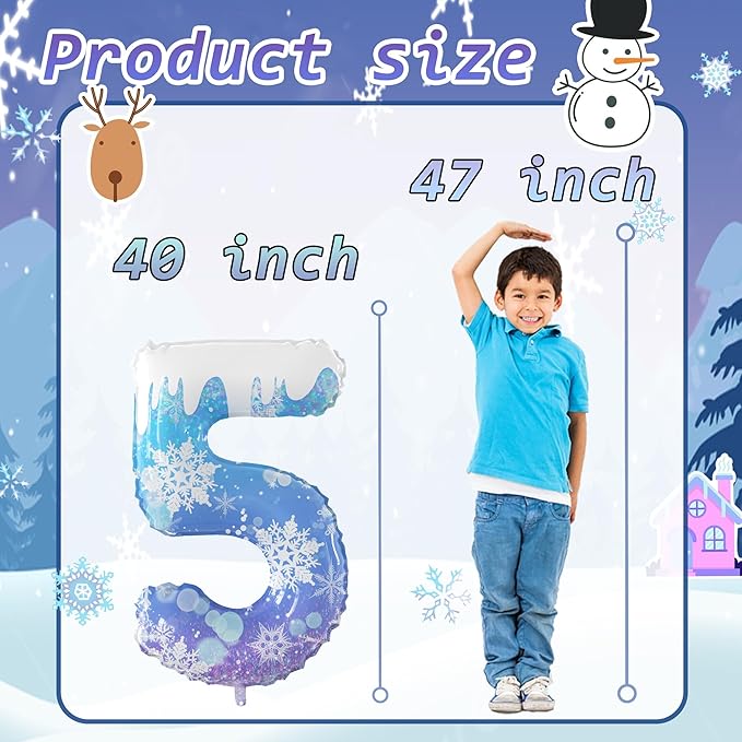 40 Inch Frozen Balloon Number 5 Birthday Balloons Decorations for Girls Birthday Snowflake Themed Party Supplies Winter Party Decorations (Blue Snowflake, number 5)