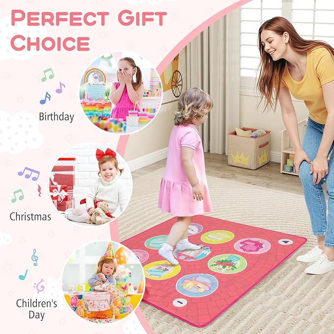 HONEY JOY Dance Mat, Pink Electronic Dancing Pad w/3 Game Modes, 5 Challenge Levels, 9 Keyboard Sounds, 9 Songs & Adjustable Volume, Musical Rhythm Step Play Mat, Gift for 3+ Years Old Girls Boys