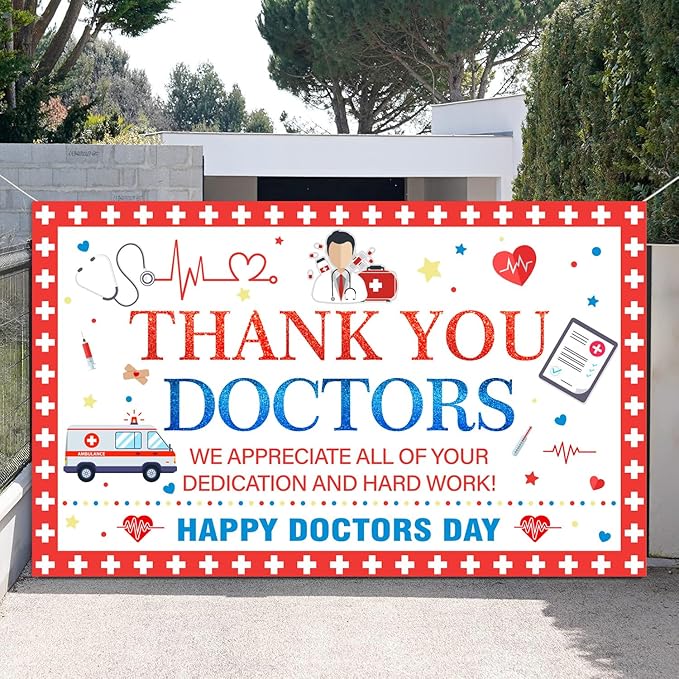 Thank You Doctors Banner Backdrop for National Doctors Day Decorations, Thank You Doctors Decorations, Doctors Day Banner Party Supplies