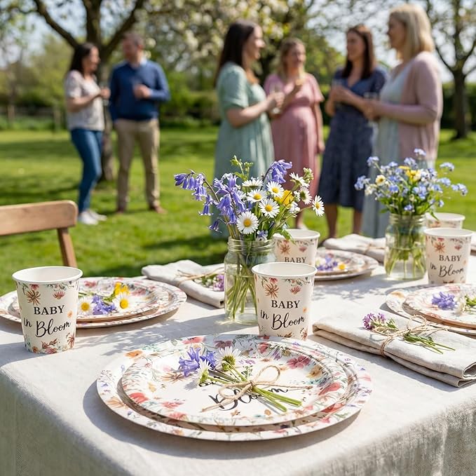 Hsei 250 Pcs Baby in Bloom Baby Shower Decorations Wildflower Plates and Napkins Set Floral Party Tableware Set for 50 Guests Floral Disposable Plates Napkins Cups for Birthday Babys Shower Party