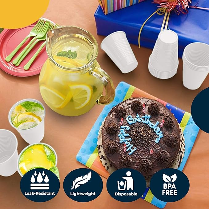 Exquisite Party Solids 12 Oz White Plastic Cups For Party Supplies 50 Pack | White Disposable Cups Plastic | Disposable Drinkware For Parties, Events & Everyday