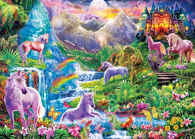 MasterPieces - 500 Piece Jigsaw Puzzle, Glows in the Dark, Hidden Images, Unicorns Retreat, Fun for Adults, Family, Kids, 15" x 21"