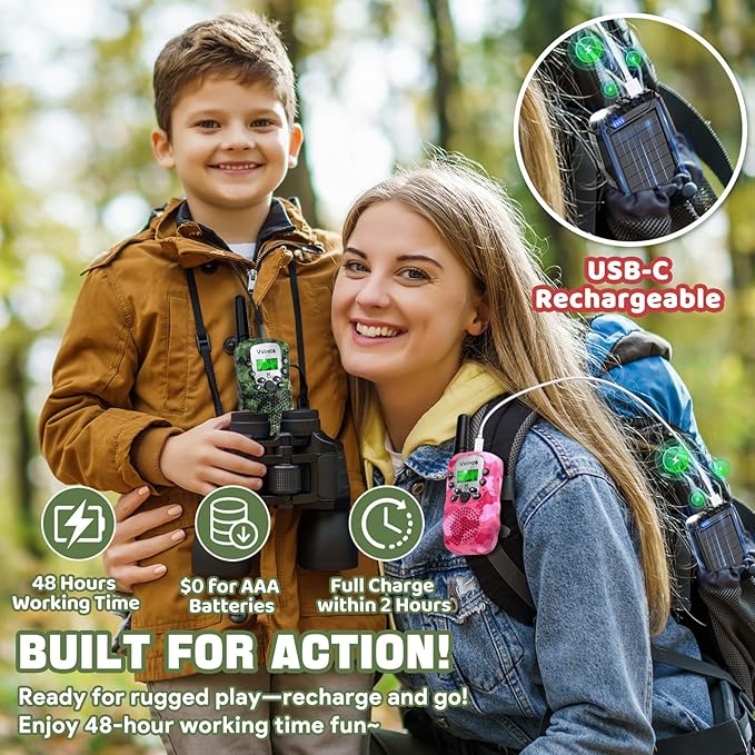 Vvinca Walkie Talkies for Kids 5 Pack - Toys for Boys Girls Age 3-12， Including Dinosaur Walkie Talkies 2 Pack, Rechargeable Walkie Talkie 3 Pack, Kids Toys for Christmas、Birthday Gifts for Toddlers