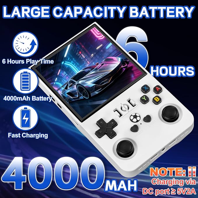 R36MAX Handheld Game Console - 4.0-Inch Screen, Support 22000+Classic Games,128G TF Card,Portable Console with Open Source System,4000mAh Battery,Birthday Gift for Adult or Partner - White