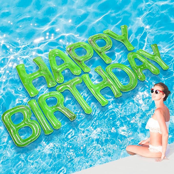 Shappy 20'' Happy Birthday Pool Large Floating Letter Balloons with Adhesive Dots Inflatable Pool Decorations for Summer Birthday Party