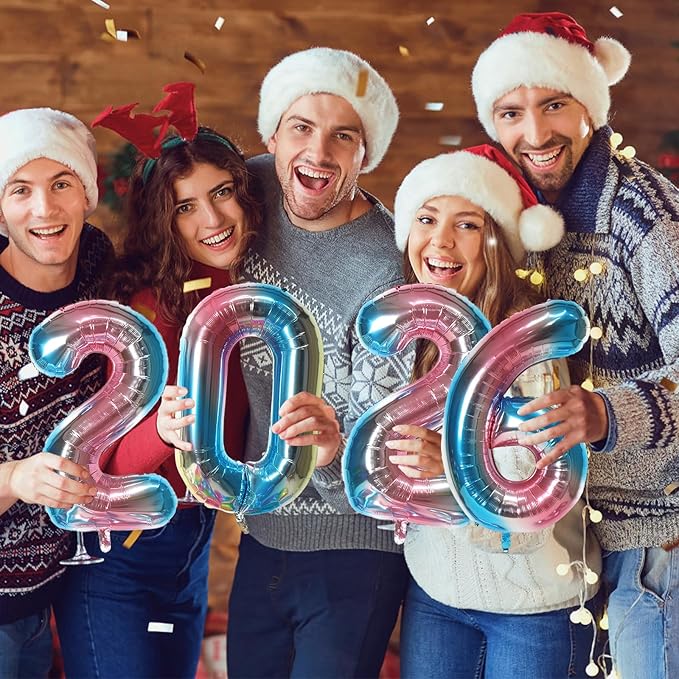 KALOR 16 Inch 2026 Rainbow Foil Number Balloons, 2026 New Years Decorations for 2026 Happy New Year Eve and Graduations Party Supplies