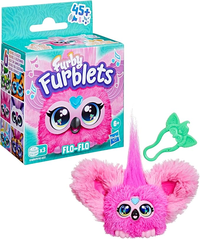 Furby Furblets Flo-Flo Mini Friend, Electronic Plush Toys, Pink Flamingo, Speaks Furbish & Plays Music, Series 5, Back to School Gifts, Ages 6+