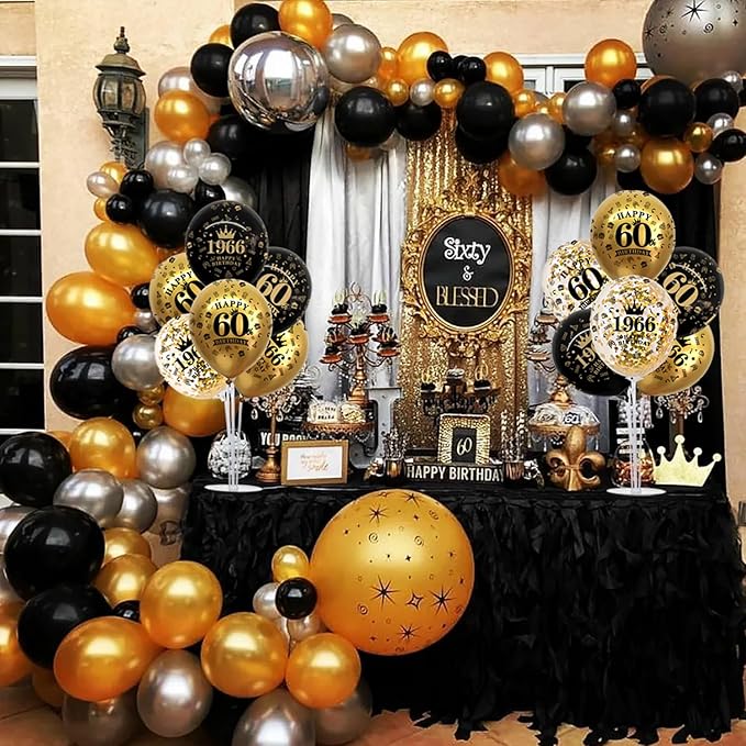 TONIFUL 4 Set 60th Birthday Decorations 1966 Balloon Centerpiece for Table,Black Gold Balloon Stand Kit,Perfect for celebrating born in 1966,Cheers to 60 Years Birthday for Men and Women