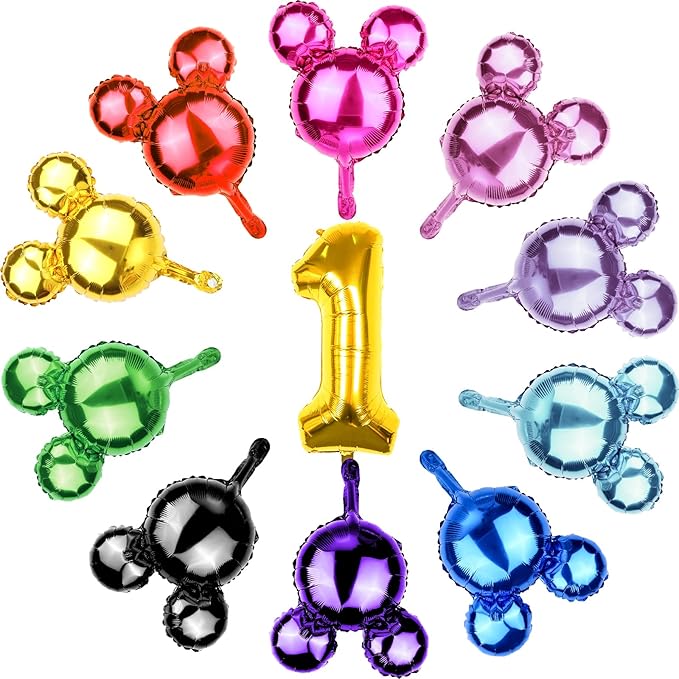 20 Pcs 18 Inch Mouse Head Foil Balloons Colorful Mouse Birthday Mylar Balloons Party Supplies Mouse&Number Aluminum Foil Balloon for Kids First Birthday Baby Shower Theme Party Decoration Photo Props