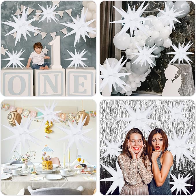 10 Pcs White Star Balloons Explosion Balloons Foil Cone Balloon Magic for Birthday Wedding Anniversary Party Backdrops Decorations Supplies, 6 Pcs 22Inches and 4 Pcs 27Inches