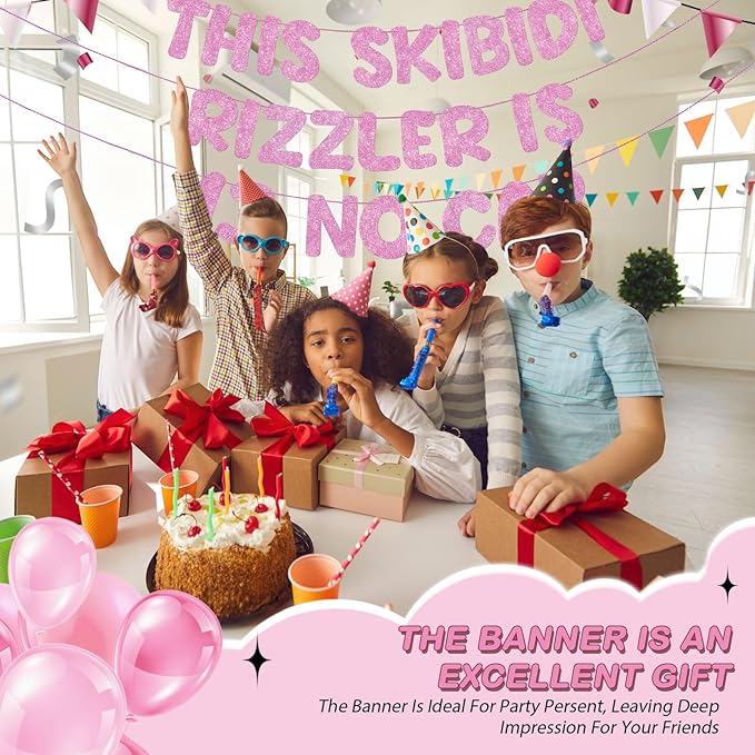 Fulmoon Pre Strung This Skibidi Rizzler Is 13 No Cap Glitter Banner 13th Birthday Party Decorations, Funny Birthday Sign, Party Supplies, Ideas, Gifts(Pink)