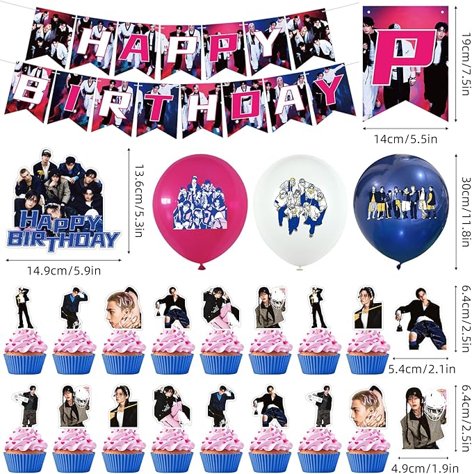 Birthday Party Supplies,MeiYiYou Birthday Decorations Set - Banners,Cake Toppers,21PCS Cupcake Toppers Perfect for Boys and Girls(Purple)
