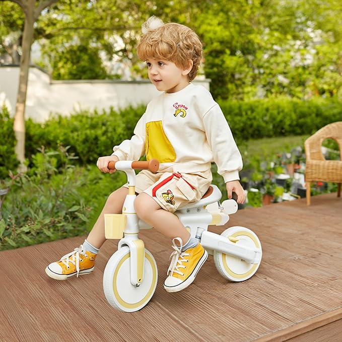 Kids Tricycle with Adjustable Pedals, Removable Canopy Cup Holder Safe, Portable Toddler Bike Age 18-72 Months