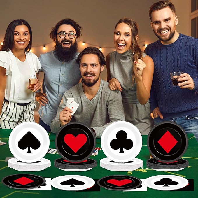 80Pcs Casino Decorations - Paper Plates, Napkins, Disposable Dessert Plates - Poker Party Tableware Set for Game Night, Casino Theme Birthday Party Supplies