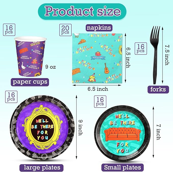 84 Pcs Happy Birthday Party Supplies Birthday Decorations Include Paper Plates Paper Cups Napkins Black Plastic Fork Disposable Dinnerware for Party Supplies