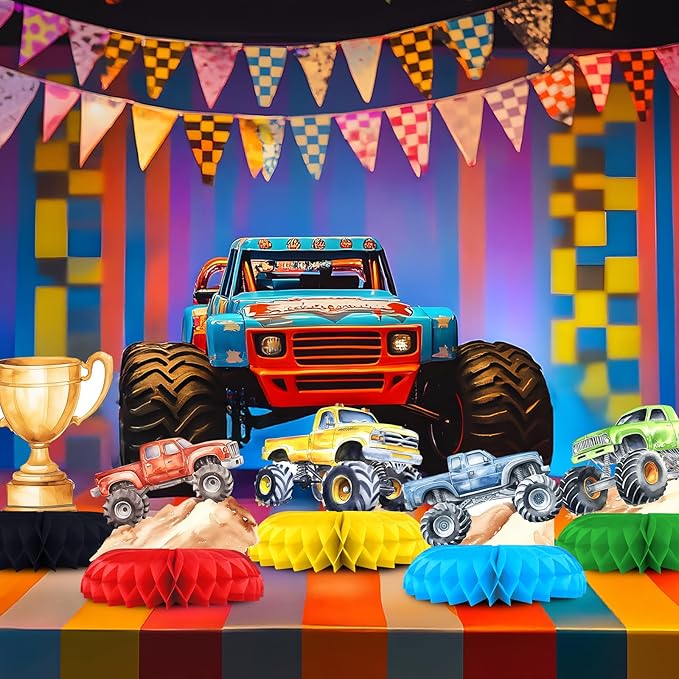 12 Pack Monster Truck Table Decorations - Monster Truck Party Decorations for Kids' Birthday and Baby Shower - Monster Truck Table Toppers
