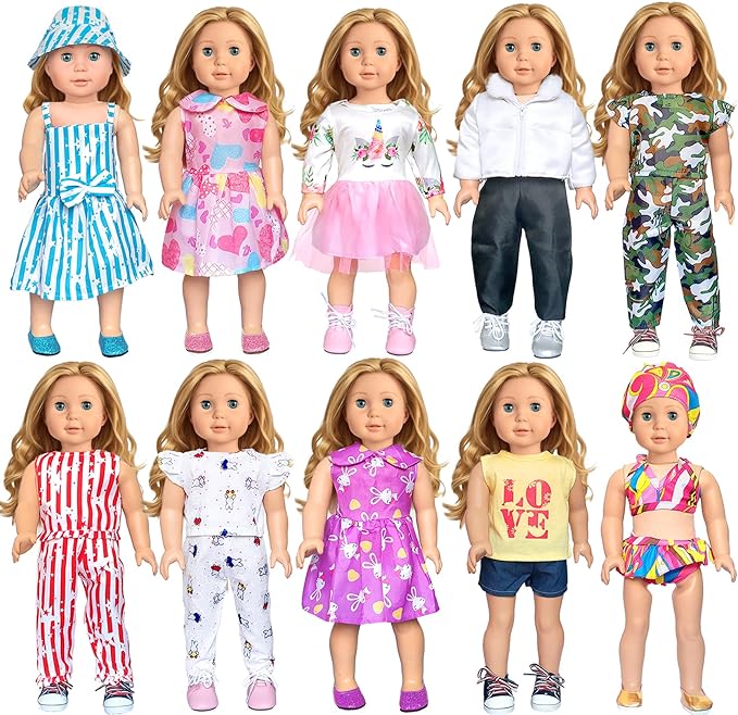 American 18 inch Doll Clothes Accessories-10 Set Doll Outfits for Girl Doll Clothes, Valentine's Toys Gifts for Kids Dressing up