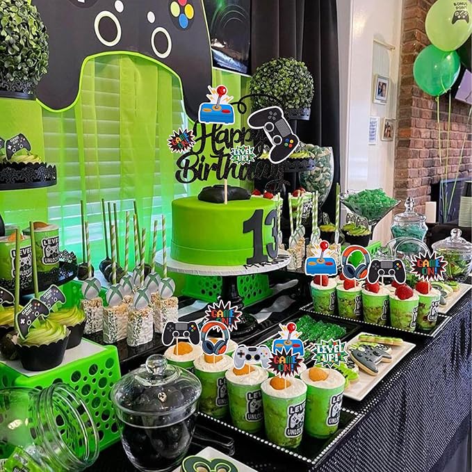 25 PCS Video Game Cupcake Toppers Video Game Happy Birthday Cake Topper Game On Controllers Cupcake Picks GamePad Cake Decorations for Game Theme Baby Shower Kids Birthday Party Supplies