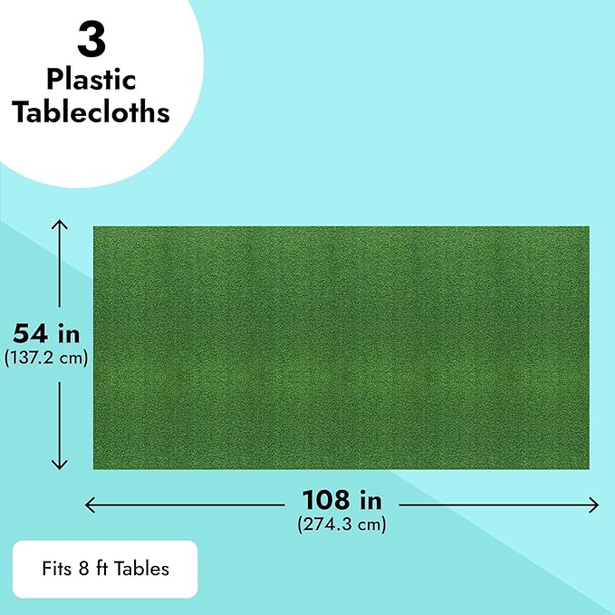 Sparkle and Bash Plastic Grass Tablecloth - Durable Cover for Golf Birthday Decorations - Wide Coverage for Golf Party Table Decoration - Easy-Clean Sports-Themed Tablecloths - 54 x 108 in - Pack of 3