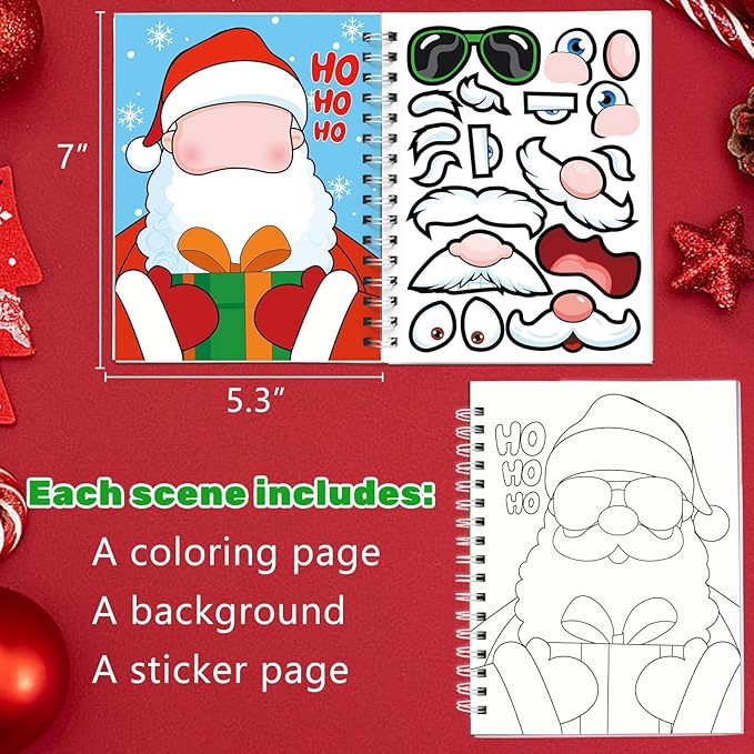 Omgouue Christmas Sticker Coloring Books 3-Pack,Christmas Toys Activity Pad for Kids Toddlers Ages 2-8(30 Scenes)