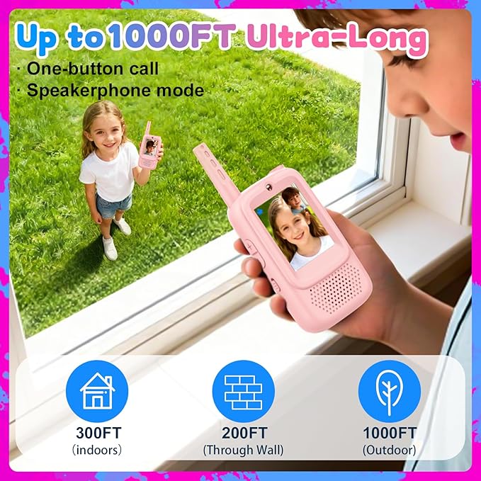 Video Walkie Talkies for Kids, 2 Pack Rechargeable Video Intercom Kids Walkies Talkies with HD Camera & Voice, Indoor Outdoor Games,Camping, Hiking for Boys Girls 3-12