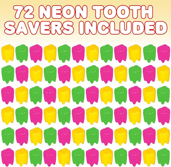 ArtCreativity Colorful Tooth Savers, Set of 72, Tooth Holders For Boys & Girls, Dentist Office Giveaways For Kids, Theme Party Supplies, Unique Goodie Bag Fillers, and Easter Egg Stuffers