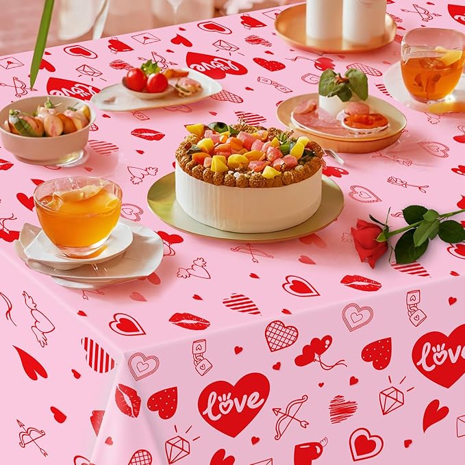 4 Pack Valentine's Day Tablecloth Valentine Love Heart Tablecloth Valentines Day Party Decoration Love Heart Table Cover Valentines Day Wedding Anniversary Birthday Decor 86 x 51 Inch