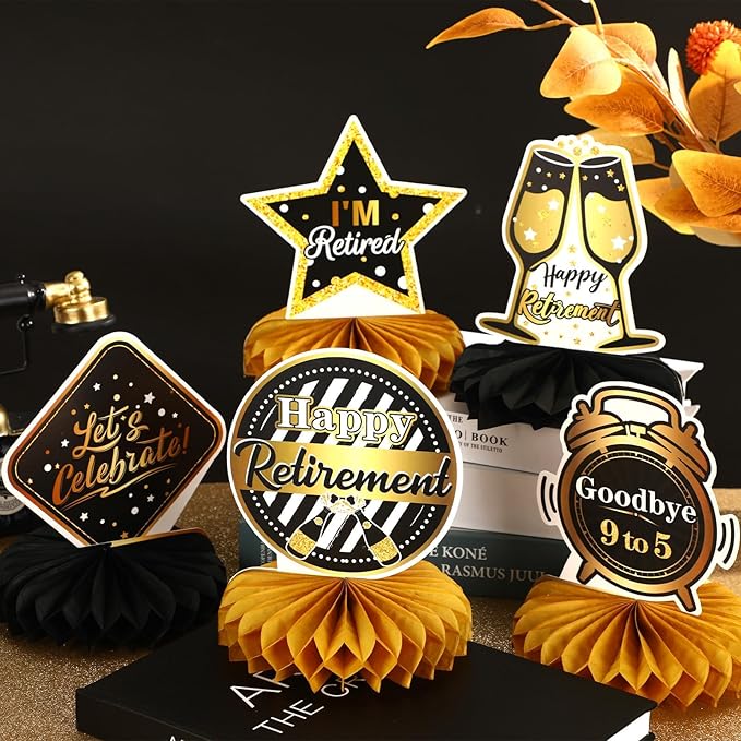 10 Pcs Retirement Party Decorations, Retirement Party Supplies Retirement Table Decorations Black and Gold Retirement Decorations for Men and Women Party