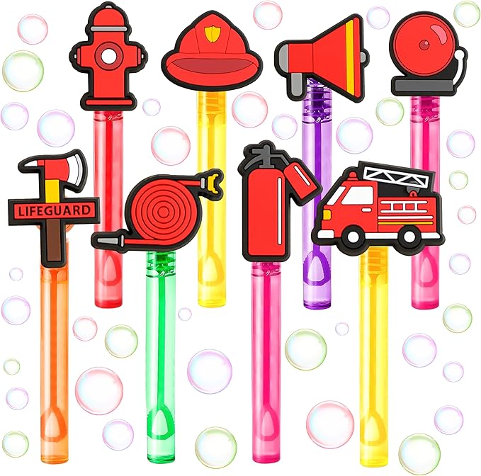Firefighter Party Favors for Kids – 24PCS Rescue-Themed Bubble Wands, Great for Birthday Supplies, Pinata Fillers, Goodie Bags & Classroom Rewards