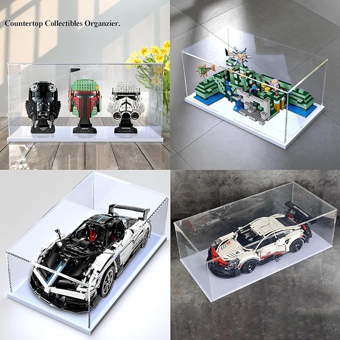 Acrylic Display Case Display Box for 1/8 Scale Model Car, Countertop Large Display Case for Lego Car Porsche 42096, Bugatti 42083, Clear Dustproof Protective Case for Collectibles(23.6"Lx11.8"Wx7.8"H)
