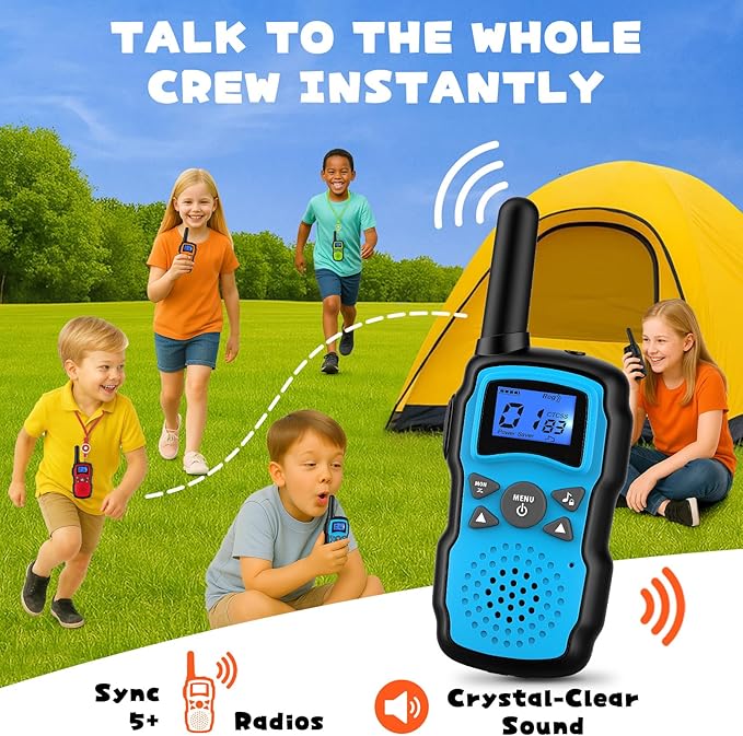 Wishouse Walkie Talkies for Kids Rechargeable Long Range, Xmas Birthday Gift for Boys Girls 4 5 6 7 8 9 10 Year Old, Hiking Camping Gear Games Toys Ideas with Flashlight, VOX, Easy to Use, 4 Pack