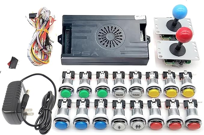 9800 in 1 Game System Kit Saga with Sliver LED Arcade Buttons 5 Pin 8 Way Joystick, VGA, HDMI Compatible, High Score Record, 3D Games HD 1280x720P Output, DIY Home Video Game (Multicolor)